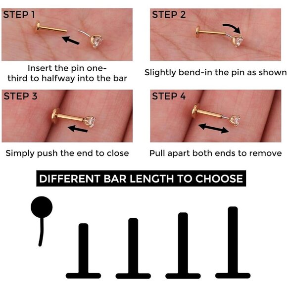 2Pcs 20G/18G/16G G23 Titanium Threadless Nose Stud Earrings Flat Back Tiny CZ Sm - Picture 7 of 9